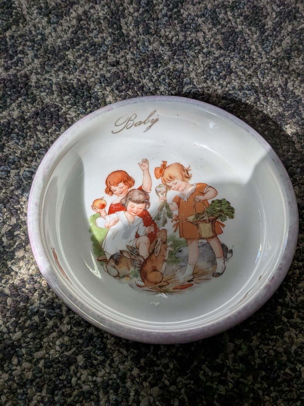 Antique German Porcelain Baby Bowl Feeding Dish with Children Made in Germany